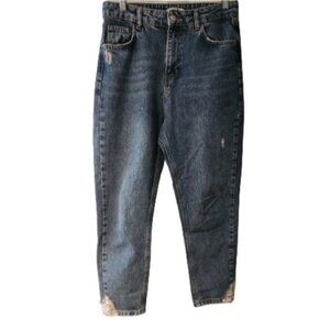 Let It Be Distressed Ankle Crop Blue‎ Jeans High Waist Anthro
